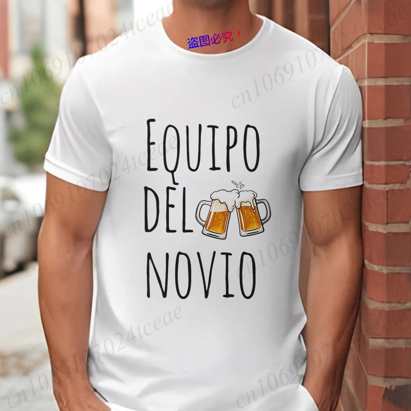 Spanish Men's Bachelor Party Man T-shirts EVG Team Future Groom Wedding Tops Funny Beer Graphic Tees Single Farewell Tshirt