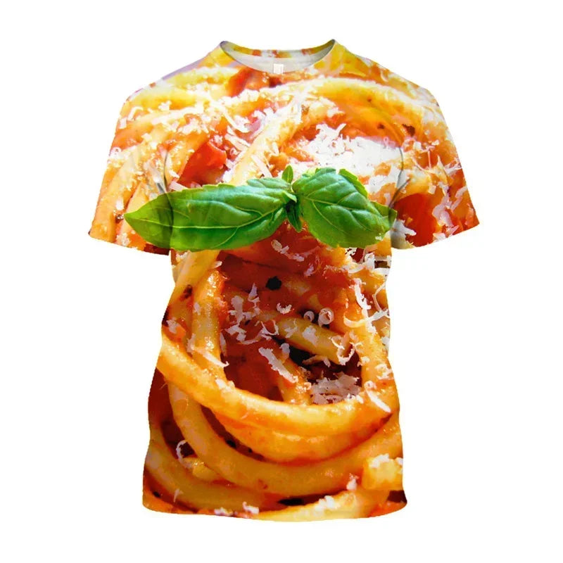Pasta Pizza 3D Print Sports Quick-dry Breathable Men T-shirt Outdoor Street Casual Fashion Parent-child Short-sleeve Top