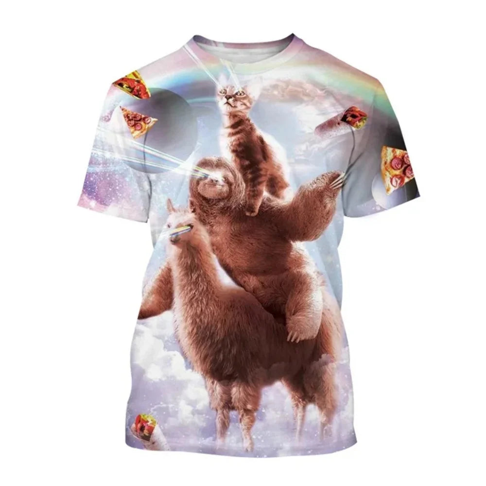 Men's T-Shirt Funny Animal Pattern Short Sleeve Cute 3D Print Casual T-Shirt Round Neck Top Street Fashion Summer Men's Clothing