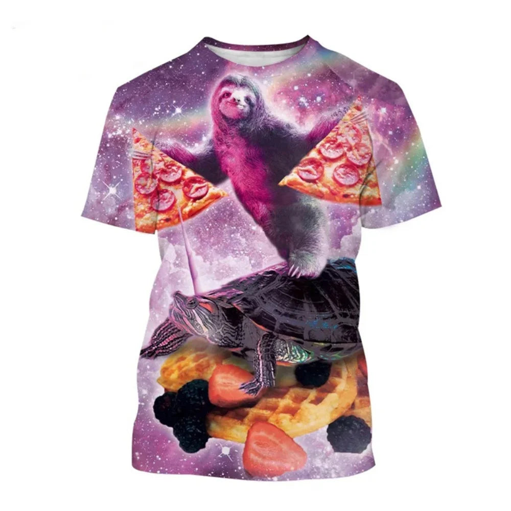 Men's T-Shirt Funny Animal Pattern Short Sleeve Cute 3D Print Casual T-Shirt Round Neck Top Street Fashion Summer Men's Clothing