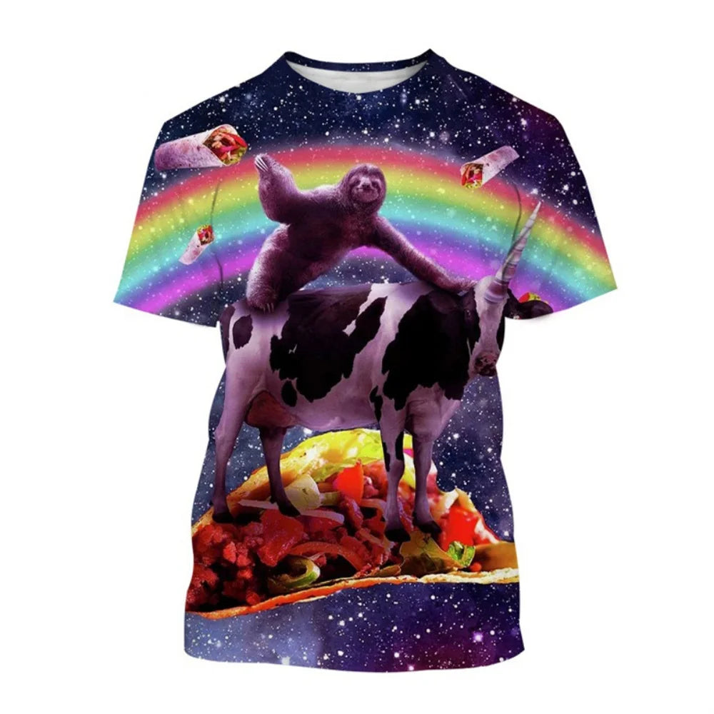 Men's T-Shirt Funny Animal Pattern Short Sleeve Cute 3D Print Casual T-Shirt Round Neck Top Street Fashion Summer Men's Clothing