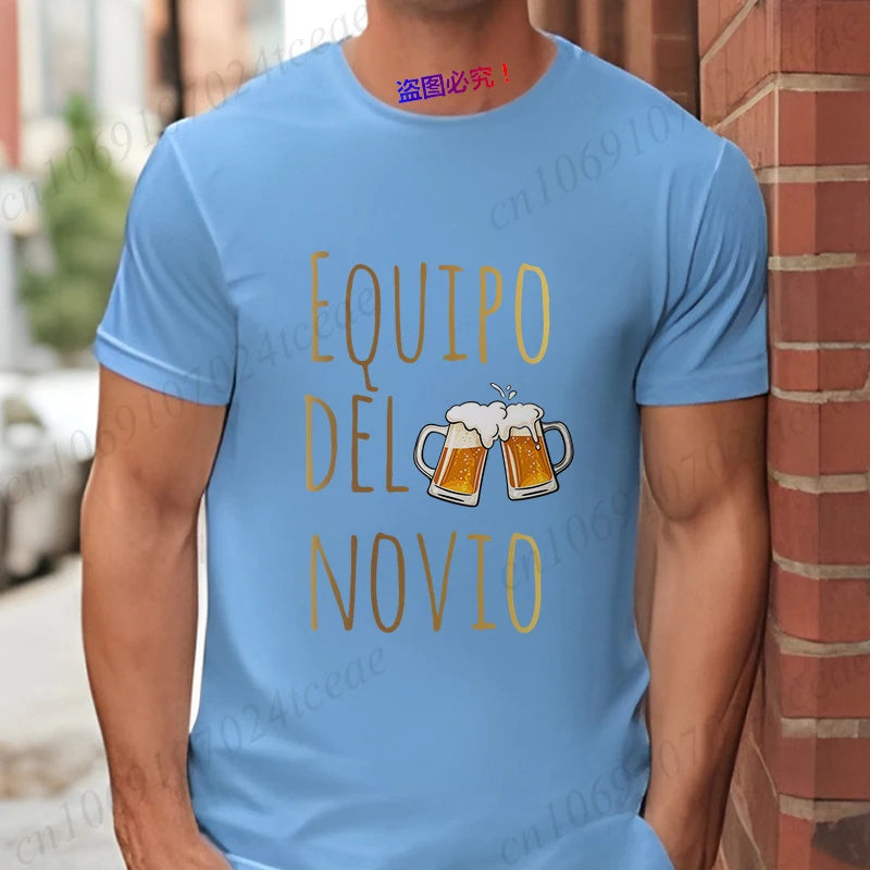 Spanish Men's Bachelor Party Man T-shirts EVG Team Future Groom Wedding Tops Funny Beer Graphic Tees Single Farewell Tshirt
