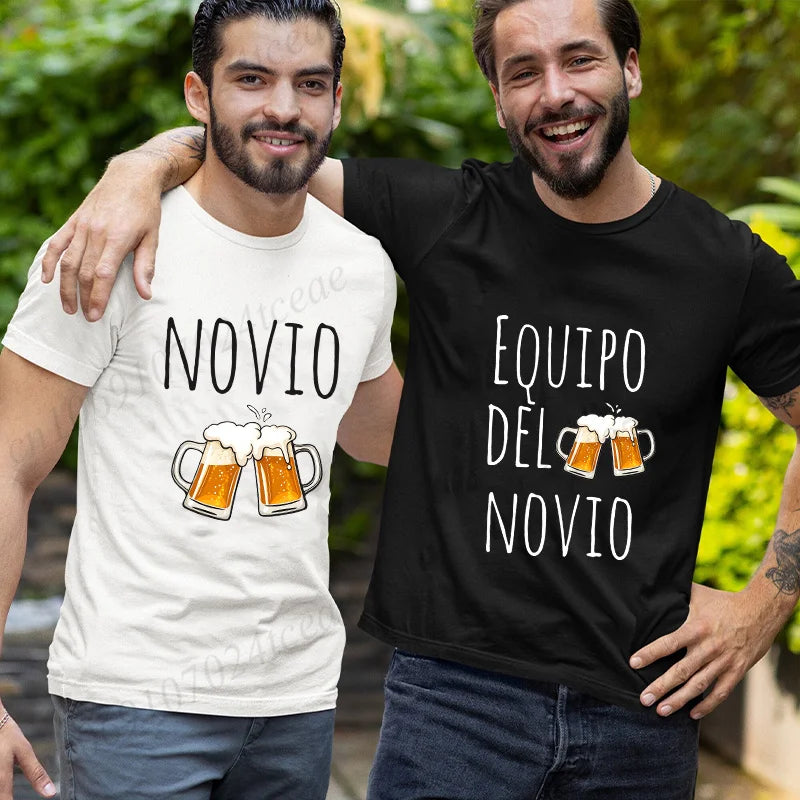 Spanish Men's Bachelor Party Man T-shirts EVG Team Future Groom Wedding Tops Funny Beer Graphic Tees Single Farewell Tshirt