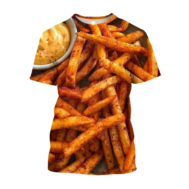 Pasta Pizza 3D Print Sports Quick-dry Breathable Men T-shirt Outdoor Street Casual Fashion Parent-child Short-sleeve Top