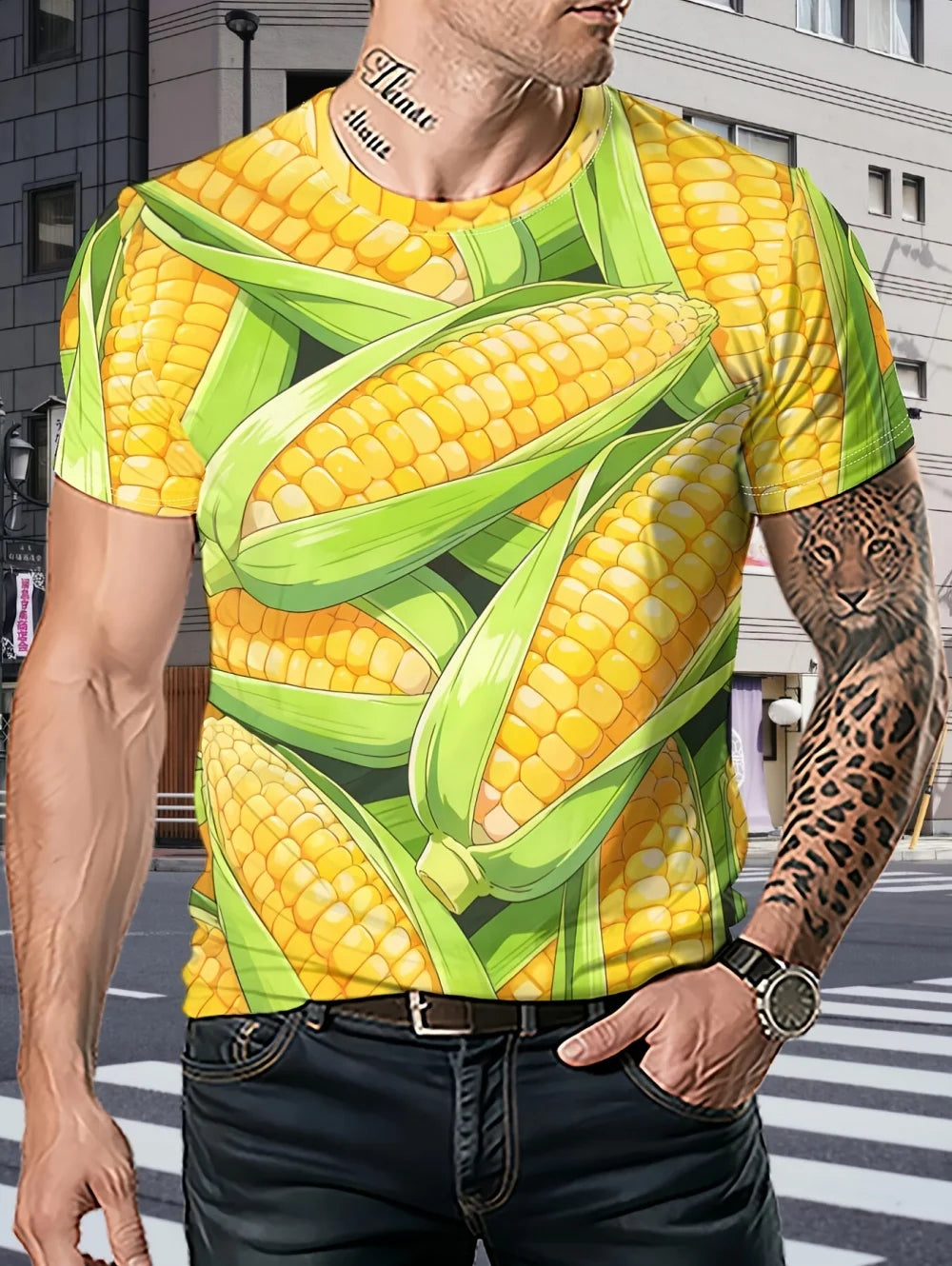 Funny Men's T-Shirt Watermelon Graphic Tee Fruit Pattern 3D Print O-Neck Short Sleeve Tops Loose Oversized Summer Men Clothing