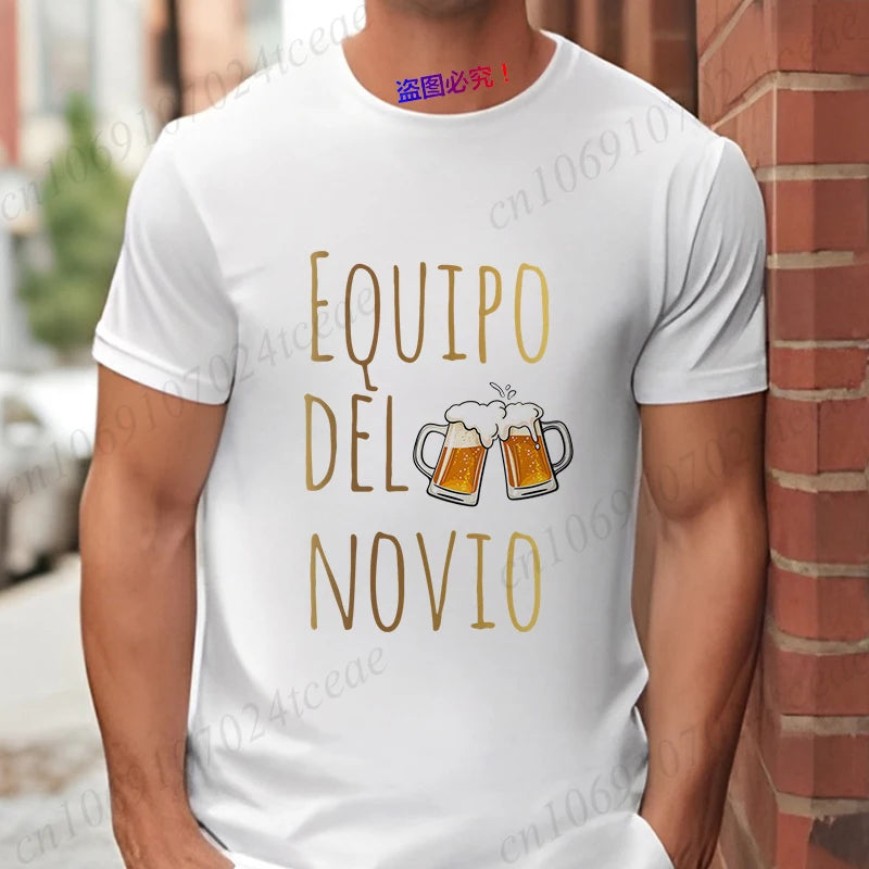 Spanish Men's Bachelor Party Man T-shirts EVG Team Future Groom Wedding Tops Funny Beer Graphic Tees Single Farewell Tshirt
