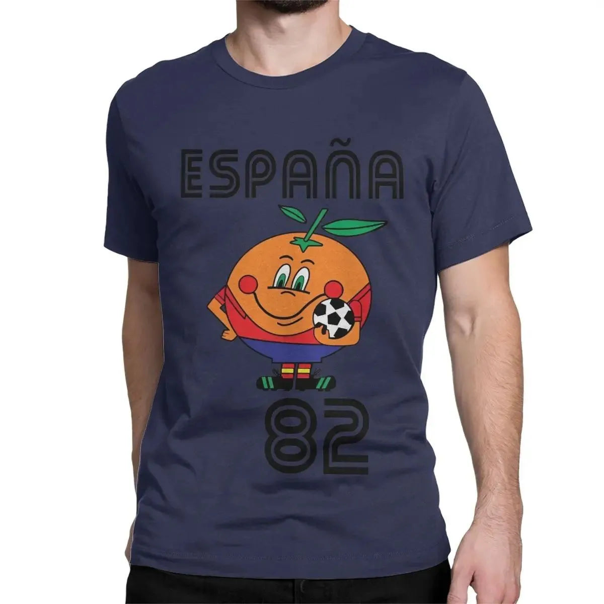 Naranjito T-shirt Men's High Quality Round Neck Spain 82 Spanish Mascot 1982 Football T-shirt Top