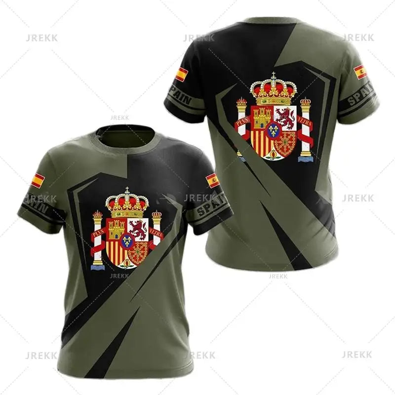 Spain National Emblem Graphic T Shirt Men 3D Printed Tshirt Summer Casual Short Sleeve Women Oversized Fashion Cool Clothing Tee