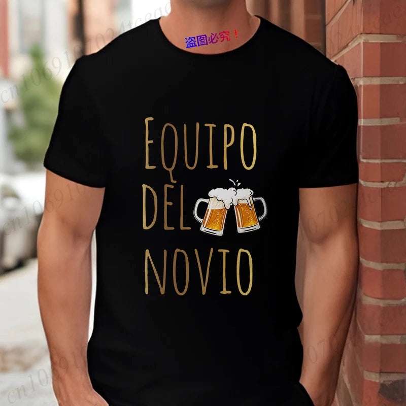 Spanish Men's Bachelor Party Man T-shirts EVG Team Future Groom Wedding Tops Funny Beer Graphic Tees Single Farewell Tshirt