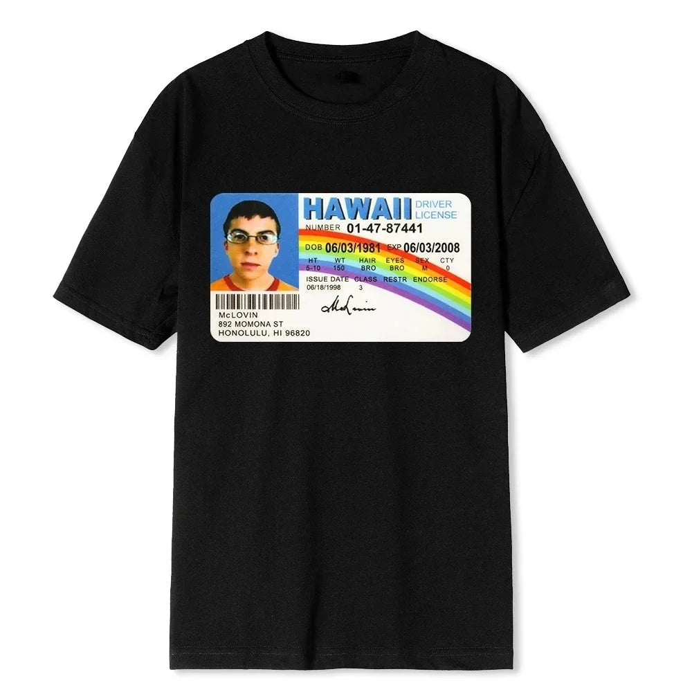 Homme T Shirt Summer Men's T-shirt Mclovin ID Card Superbad Geek Women's T-shirt Y2k Top Women Clothing Vintage Aesthetic Summer