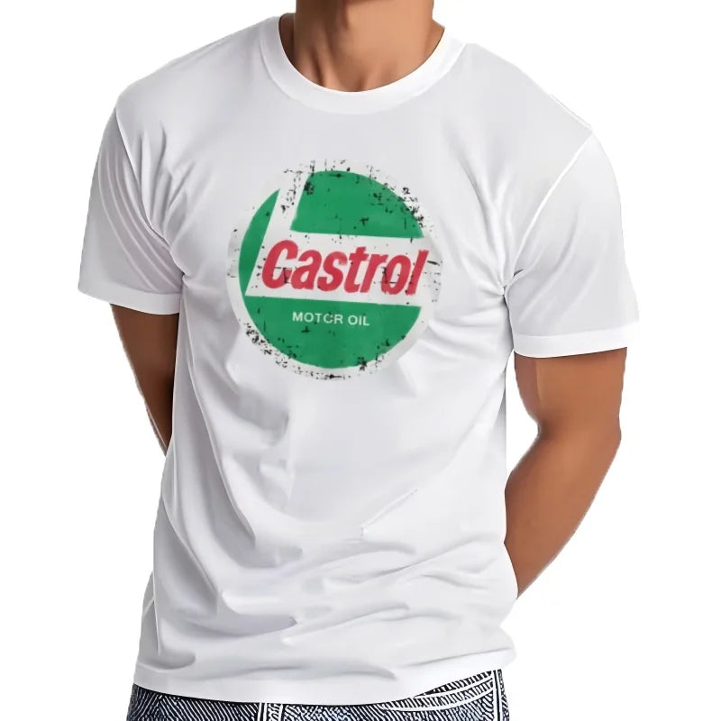 Castrol T Shirt Men's Pure Cotton Funny T-Shirts Round Neck Motor Oil Tee Shirt Short Sleeve Tops Gift Idea