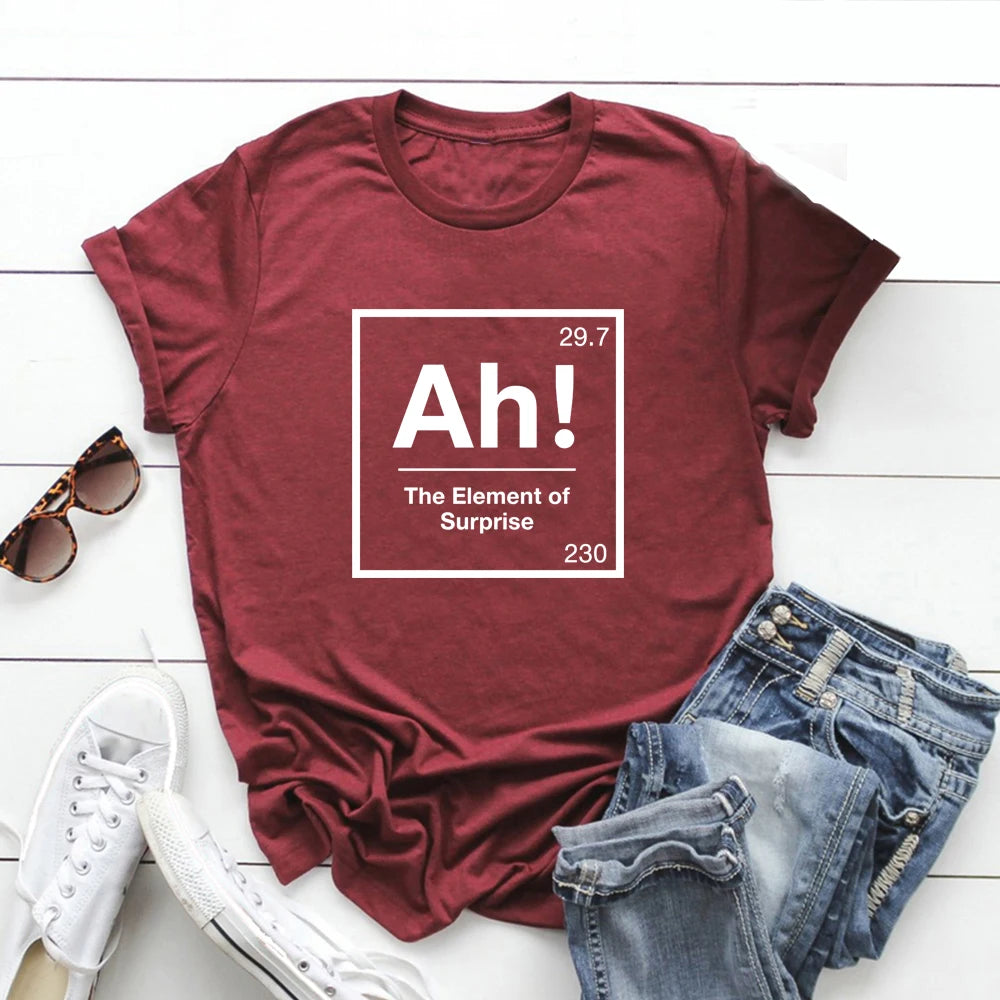 Ah The Element of Surprise T-Shirt Project Hail Mary Shirt Chemistry Joke Tee Funny Graphic T Shirts Men Women Short Sleeve Tops