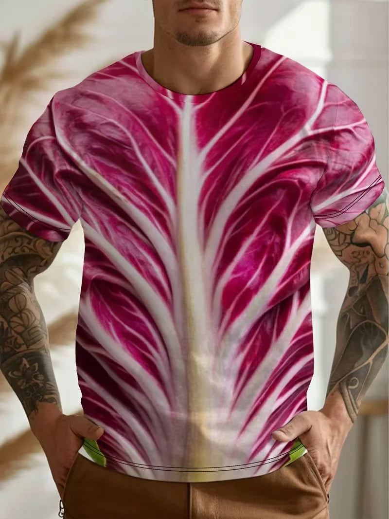 The Interesting Cabbage and Lettuce Pattern Summer 3D Printed Large-sized Men's T-shirt Is Suitable for Daily Wear