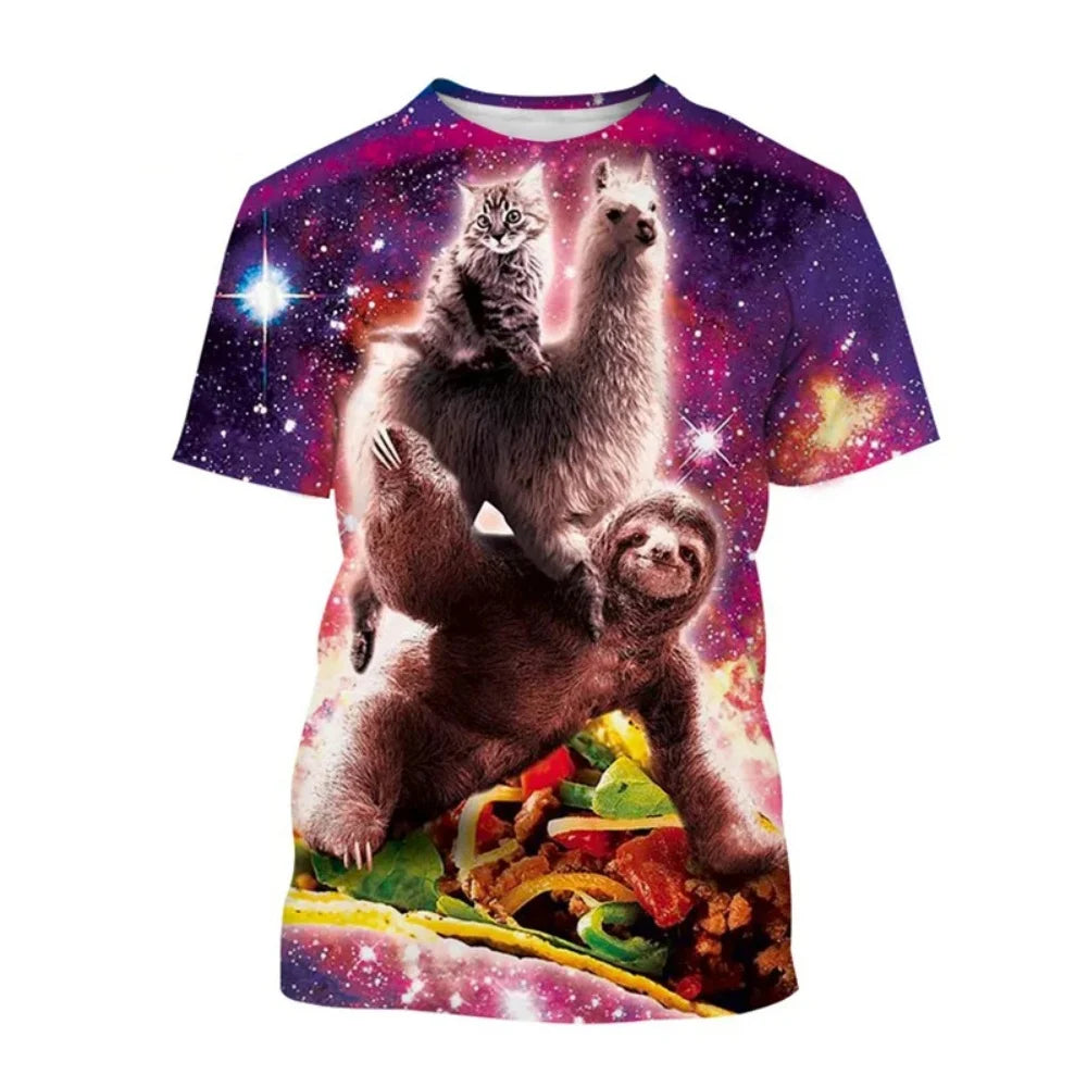Men's T-Shirt Funny Animal Pattern Short Sleeve Cute 3D Print Casual T-Shirt Round Neck Top Street Fashion Summer Men's Clothing