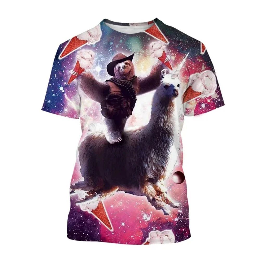 Men's T-Shirt Funny Animal Pattern Short Sleeve Cute 3D Print Casual T-Shirt Round Neck Top Street Fashion Summer Men's Clothing