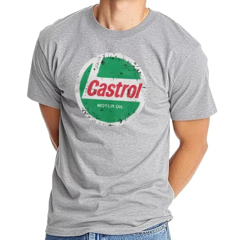 Castrol T Shirt Men's Pure Cotton Funny T-Shirts Round Neck Motor Oil Tee Shirt Short Sleeve Tops Gift Idea