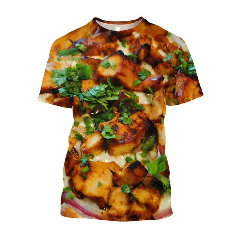 Pasta Pizza 3D Print Sports Quick-dry Breathable Men T-shirt Outdoor Street Casual Fashion Parent-child Short-sleeve Top