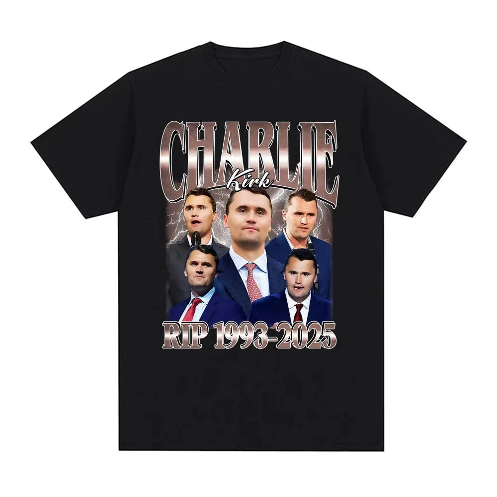 Charlie Kirk Printed Graphic T Shirt Short Sleeve Charlie Kirk RIP 1993–2025 T-shirt Funny Vintage Tee Men's Designer Clothing