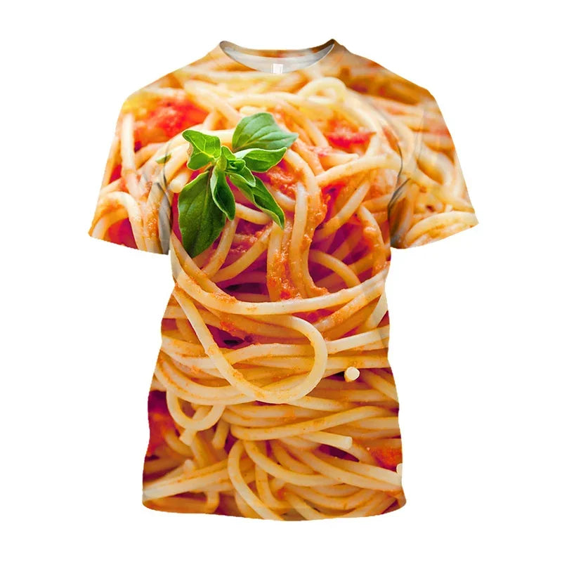 Pasta Pizza 3D Print Sports Quick-dry Breathable Men T-shirt Outdoor Street Casual Fashion Parent-child Short-sleeve Top