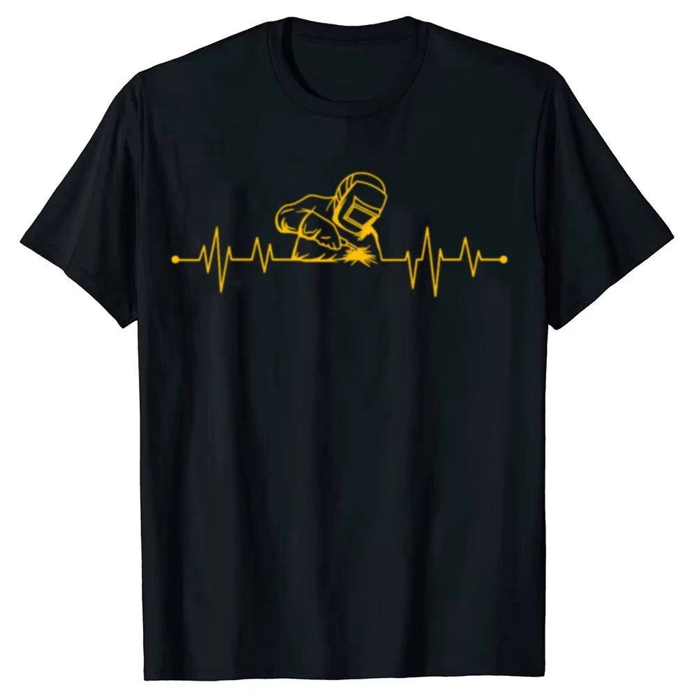 Funny Welding Heartbeat Welder Metal Graphic T-shirts Men Women's Fashion Casual Tshirt Cotton Loose Oversized T Shirt
