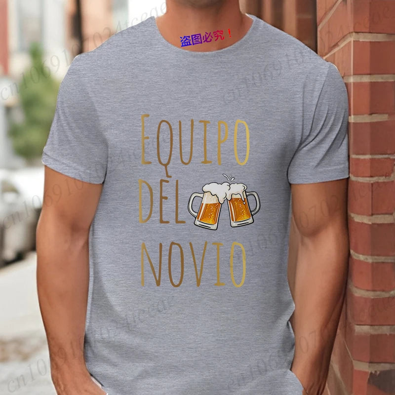 Spanish Men's Bachelor Party Man T-shirts EVG Team Future Groom Wedding Tops Funny Beer Graphic Tees Single Farewell Tshirt