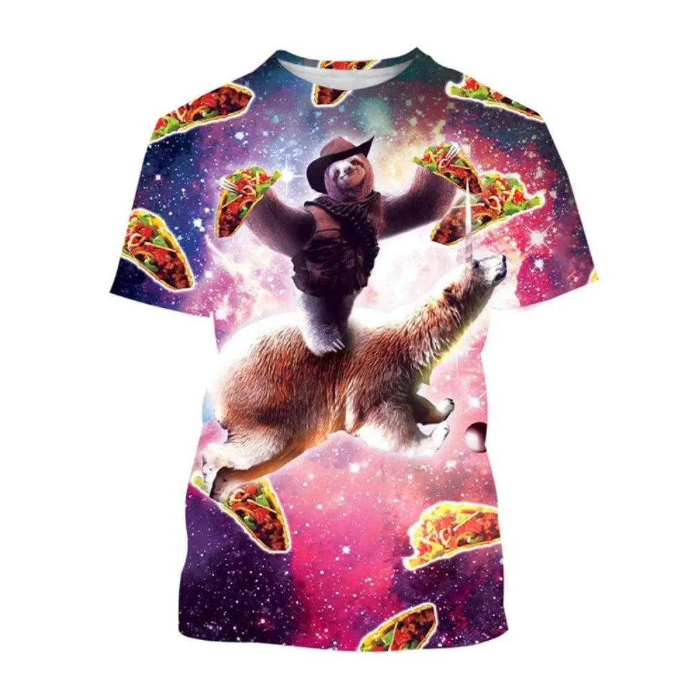 Men's T-Shirt Funny Animal Pattern Short Sleeve Cute 3D Print Casual T-Shirt Round Neck Top Street Fashion Summer Men's Clothing