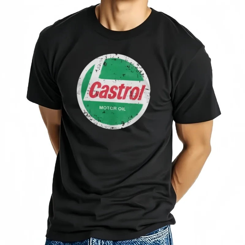 Castrol T Shirt Men's Pure Cotton Funny T-Shirts Round Neck Motor Oil Tee Shirt Short Sleeve Tops Gift Idea