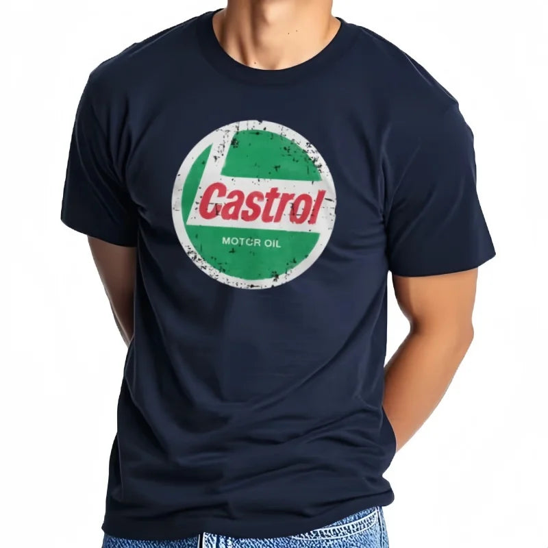 Castrol T Shirt Men's Pure Cotton Funny T-Shirts Round Neck Motor Oil Tee Shirt Short Sleeve Tops Gift Idea