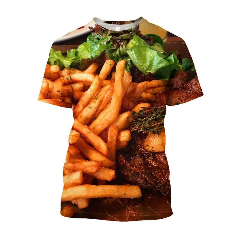 Pasta Pizza 3D Print Sports Quick-dry Breathable Men T-shirt Outdoor Street Casual Fashion Parent-child Short-sleeve Top