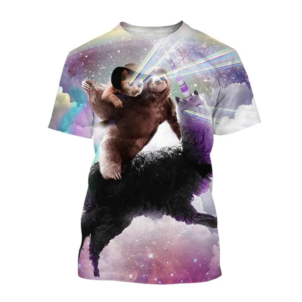 Men's T-Shirt Funny Animal Pattern Short Sleeve Cute 3D Print Casual T-Shirt Round Neck Top Street Fashion Summer Men's Clothing