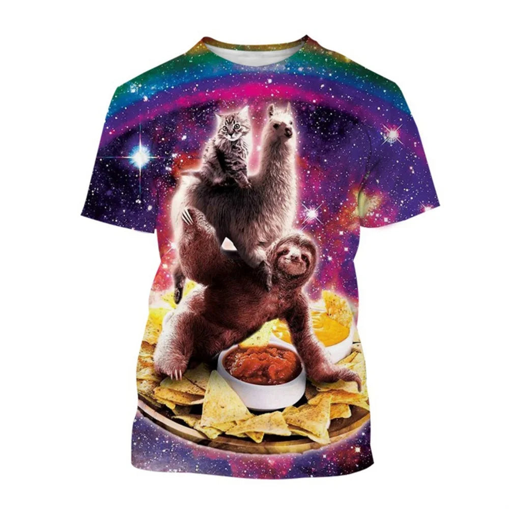 Men's T-Shirt Funny Animal Pattern Short Sleeve Cute 3D Print Casual T-Shirt Round Neck Top Street Fashion Summer Men's Clothing