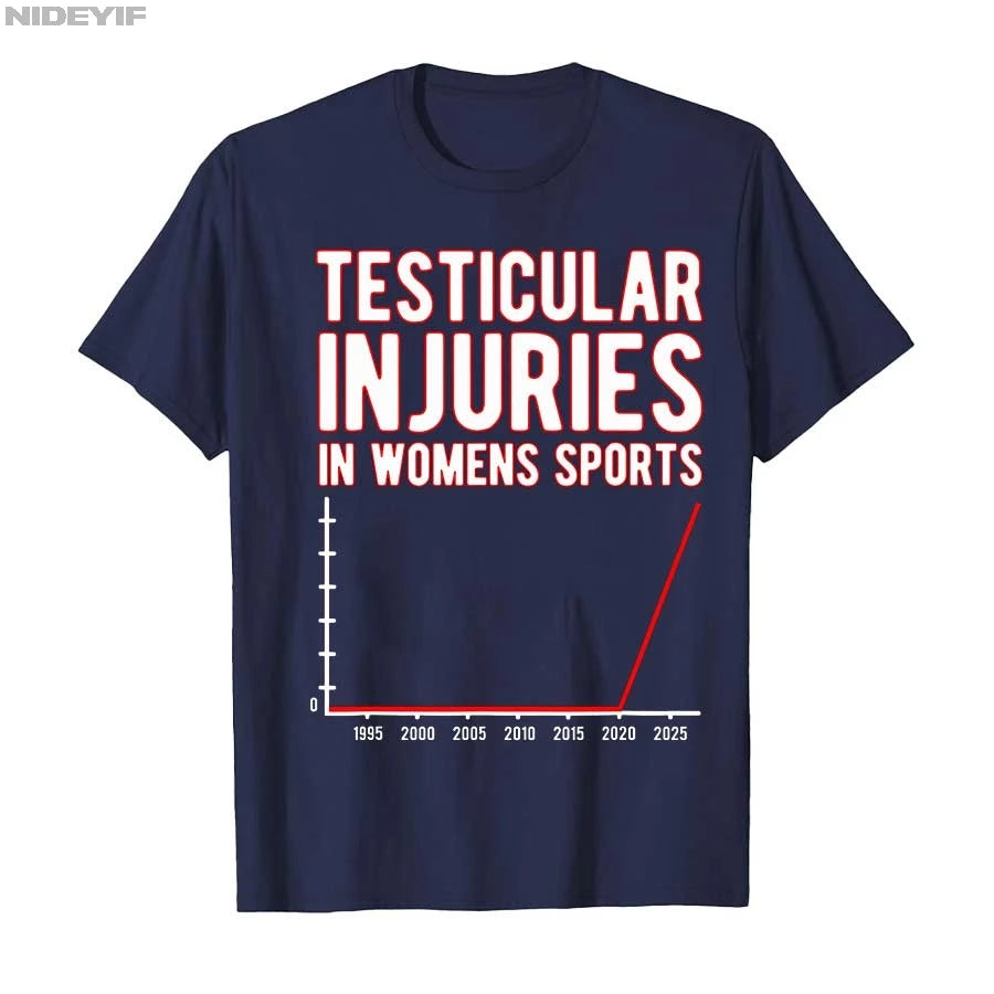 Testicular Injuries in Womens Sports Unwearable Aduld Humor T-shirt for Men Women 100% Cotton T Shirts Short Sleeve Tops