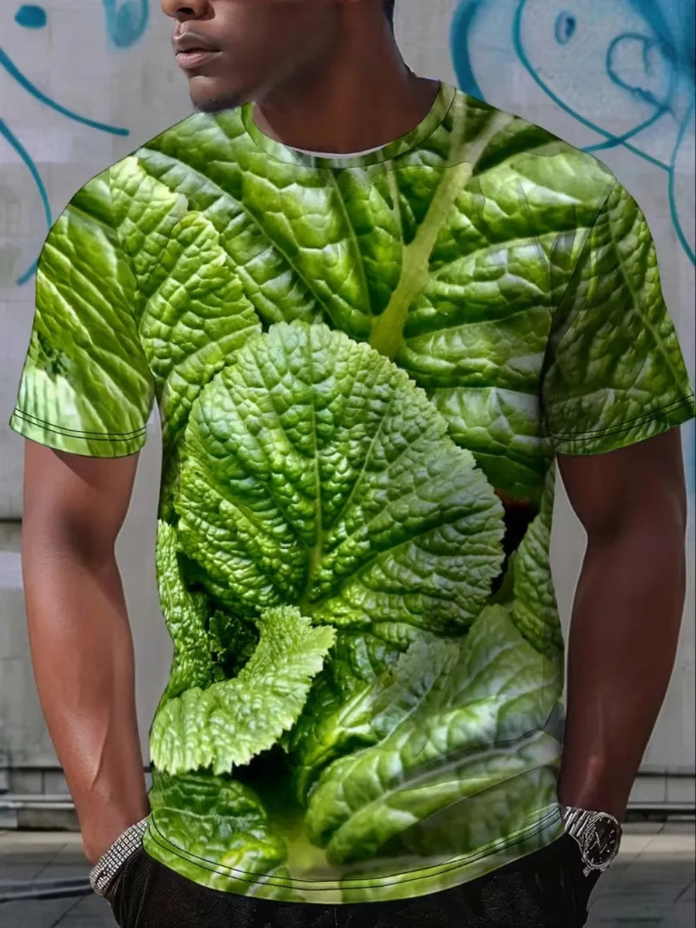 The Interesting Cabbage and Lettuce Pattern Summer 3D Printed Large-sized Men's T-shirt Is Suitable for Daily Wear