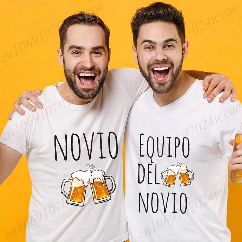 Spanish Men's Bachelor Party Man T-shirts EVG Team Future Groom Wedding Tops Funny Beer Graphic Tees Single Farewell Tshirt