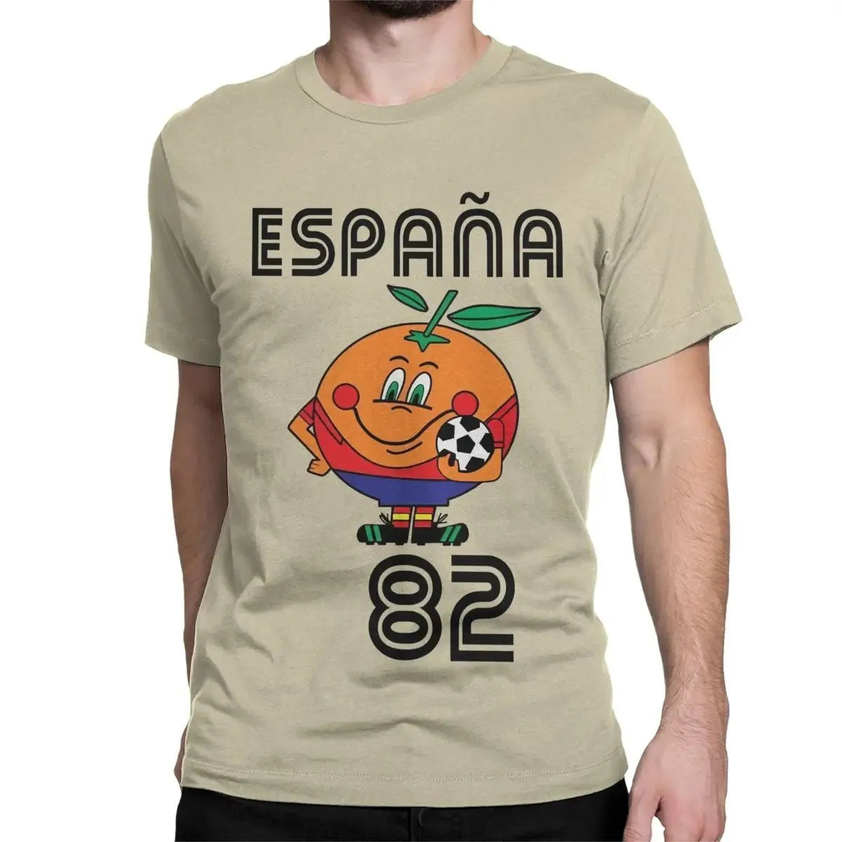 Naranjito T-shirt Men's High Quality Round Neck Spain 82 Spanish Mascot 1982 Football T-shirt Top