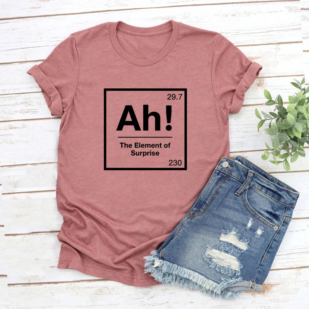 Ah The Element of Surprise T-Shirt Project Hail Mary Shirt Chemistry Joke Tee Funny Graphic T Shirts Men Women Short Sleeve Tops