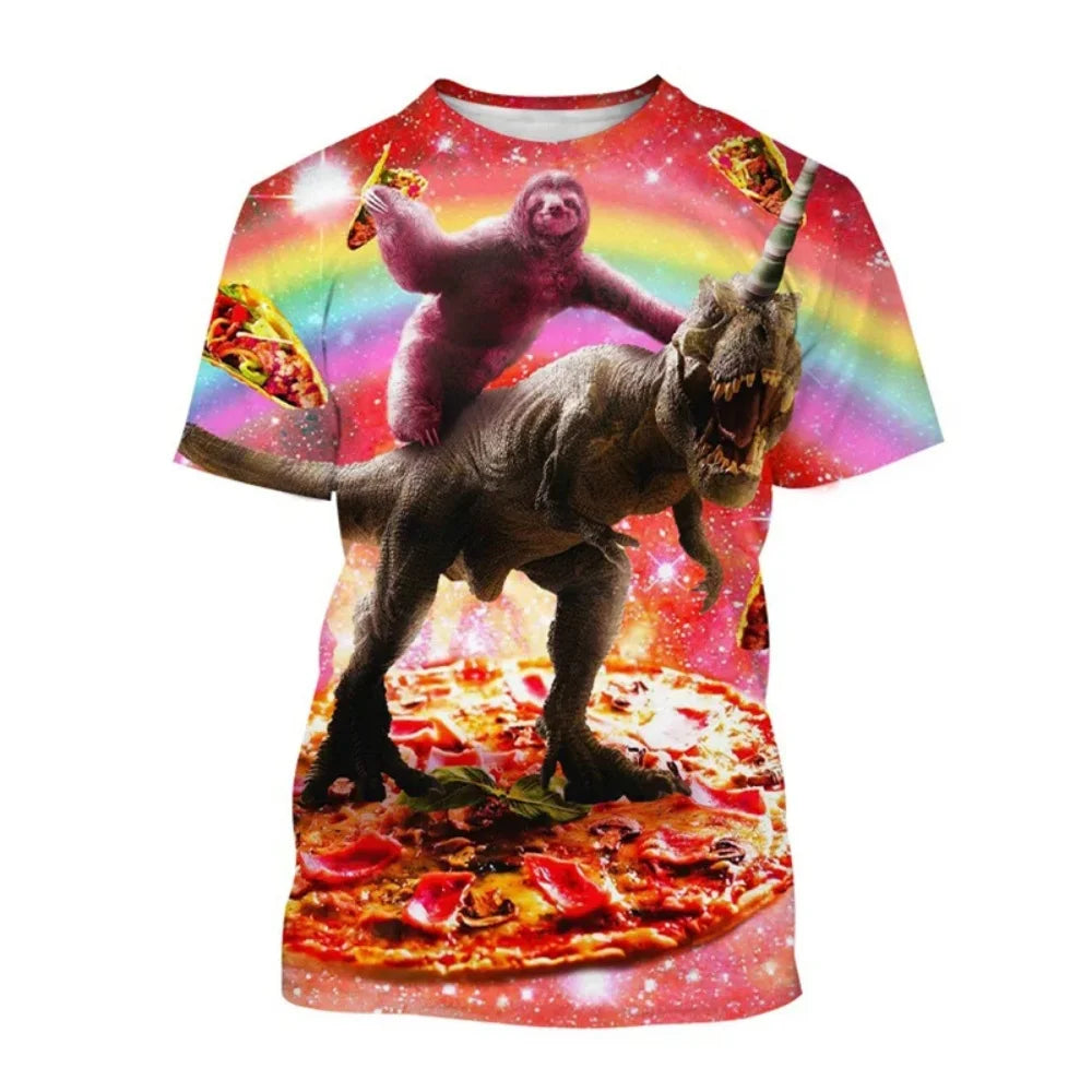 Men's T-Shirt Funny Animal Pattern Short Sleeve Cute 3D Print Casual T-Shirt Round Neck Top Street Fashion Summer Men's Clothing