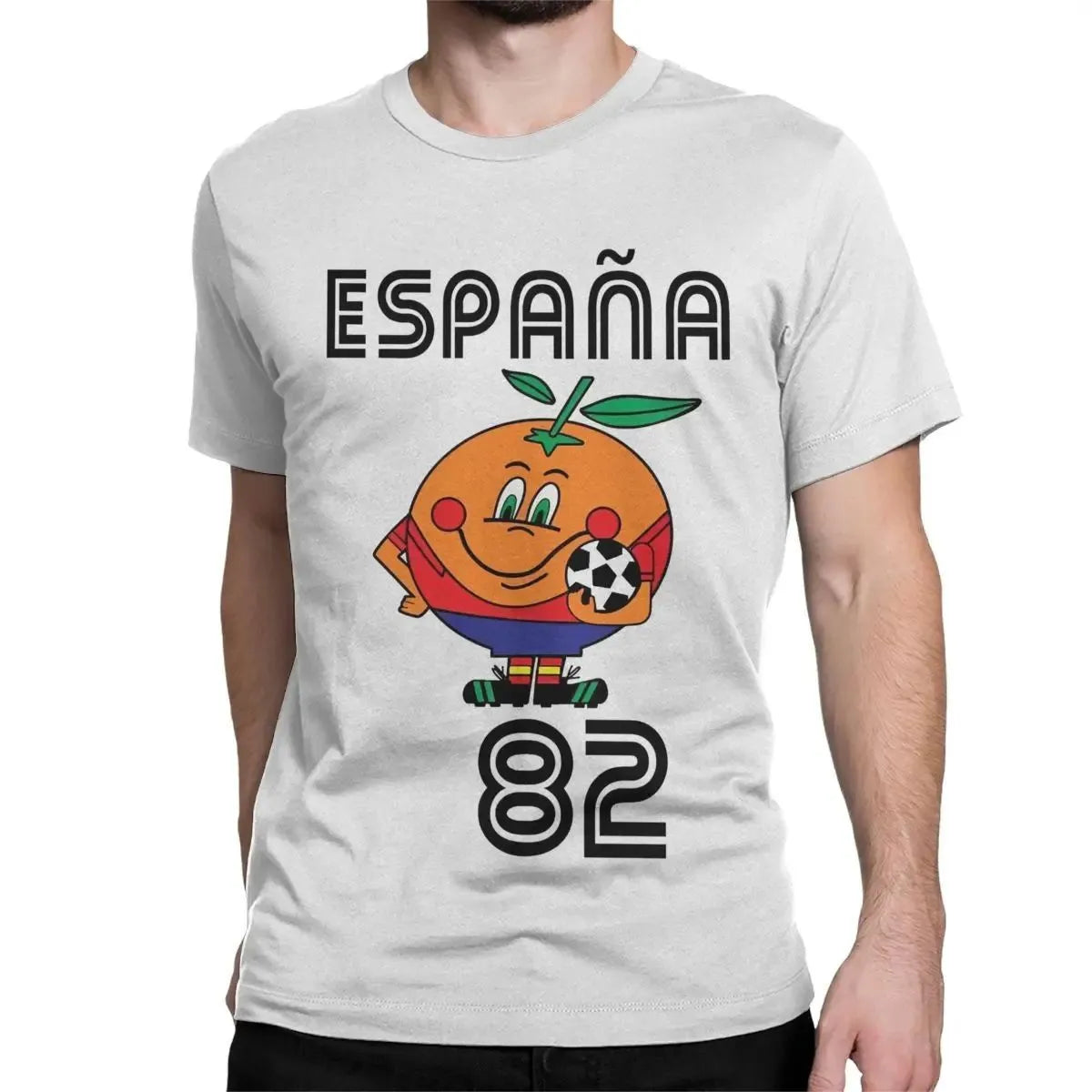 Naranjito T-shirt Men's High Quality Round Neck Spain 82 Spanish Mascot 1982 Football T-shirt Top