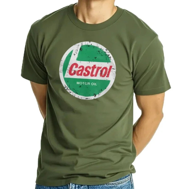 Castrol T Shirt Men's Pure Cotton Funny T-Shirts Round Neck Motor Oil Tee Shirt Short Sleeve Tops Gift Idea