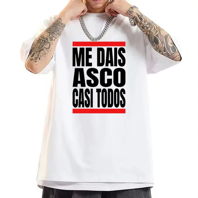Men Me Dais Asco Casi Todos Letter Print Tshirt Men Women Casual Loose Streetwear Round Neck Short Sleeve Top Fashion Tee Unisex