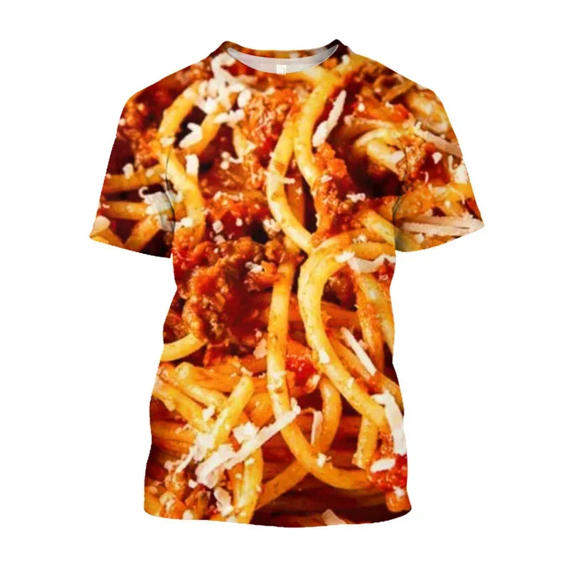 Pasta Pizza 3D Print Sports Quick-dry Breathable Men T-shirt Outdoor Street Casual Fashion Parent-child Short-sleeve Top