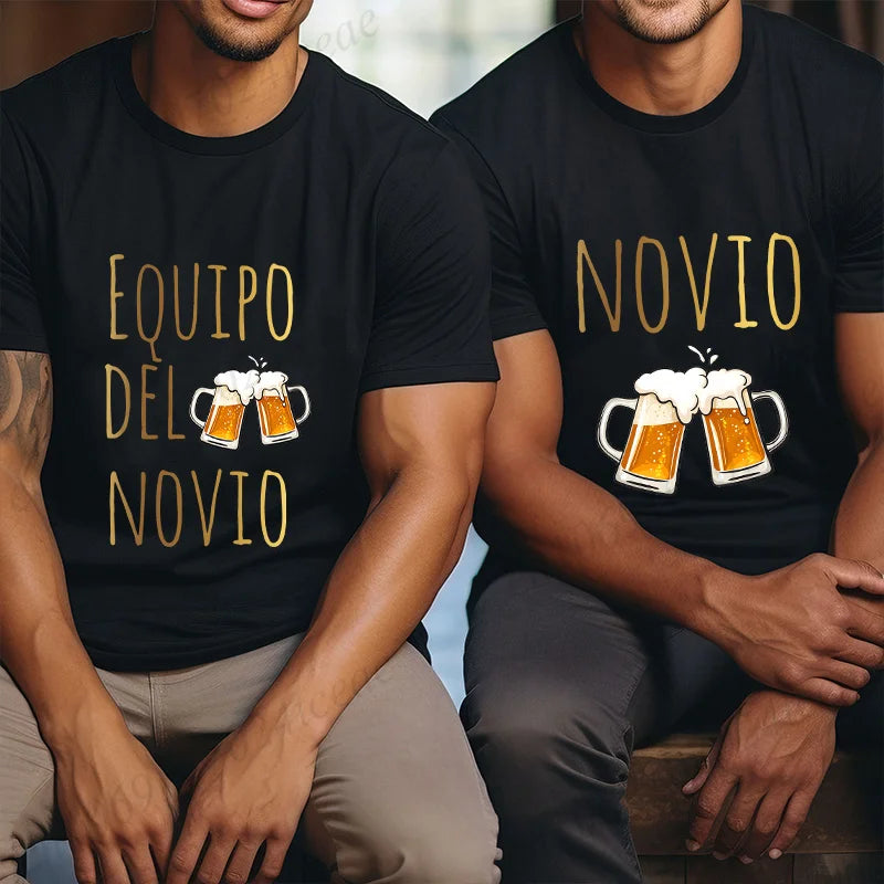 Spanish Men's Bachelor Party Man T-shirts EVG Team Future Groom Wedding Tops Funny Beer Graphic Tees Single Farewell Tshirt
