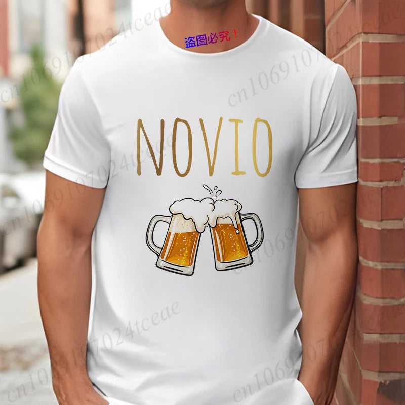 Spanish Men's Bachelor Party Man T-shirts EVG Team Future Groom Wedding Tops Funny Beer Graphic Tees Single Farewell Tshirt