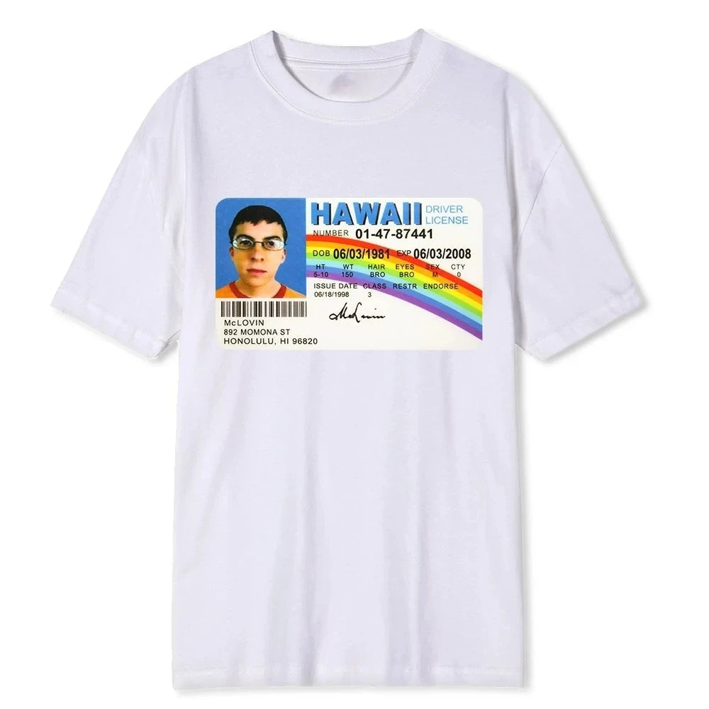 Homme T Shirt Summer Men's T-shirt Mclovin ID Card Superbad Geek Women's T-shirt Y2k Top Women Clothing Vintage Aesthetic Summer