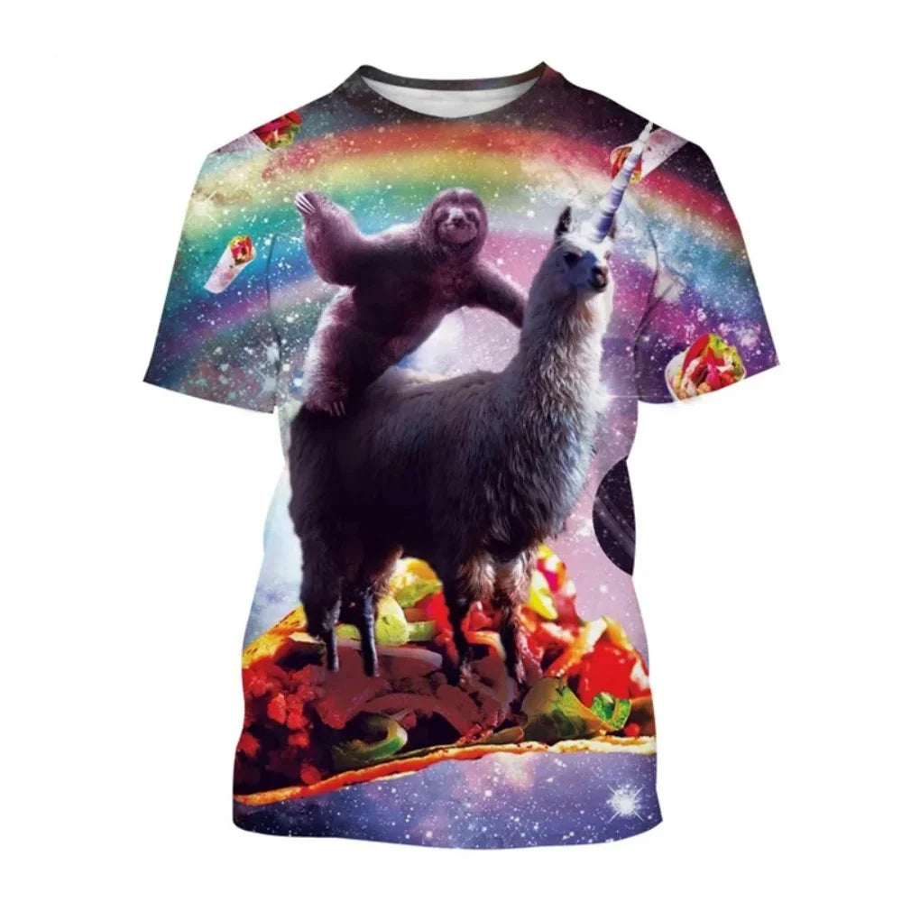 Men's T-Shirt Funny Animal Pattern Short Sleeve Cute 3D Print Casual T-Shirt Round Neck Top Street Fashion Summer Men's Clothing