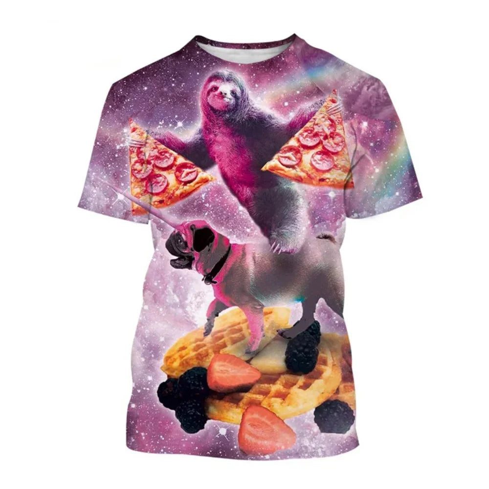 Men's T-Shirt Funny Animal Pattern Short Sleeve Cute 3D Print Casual T-Shirt Round Neck Top Street Fashion Summer Men's Clothing
