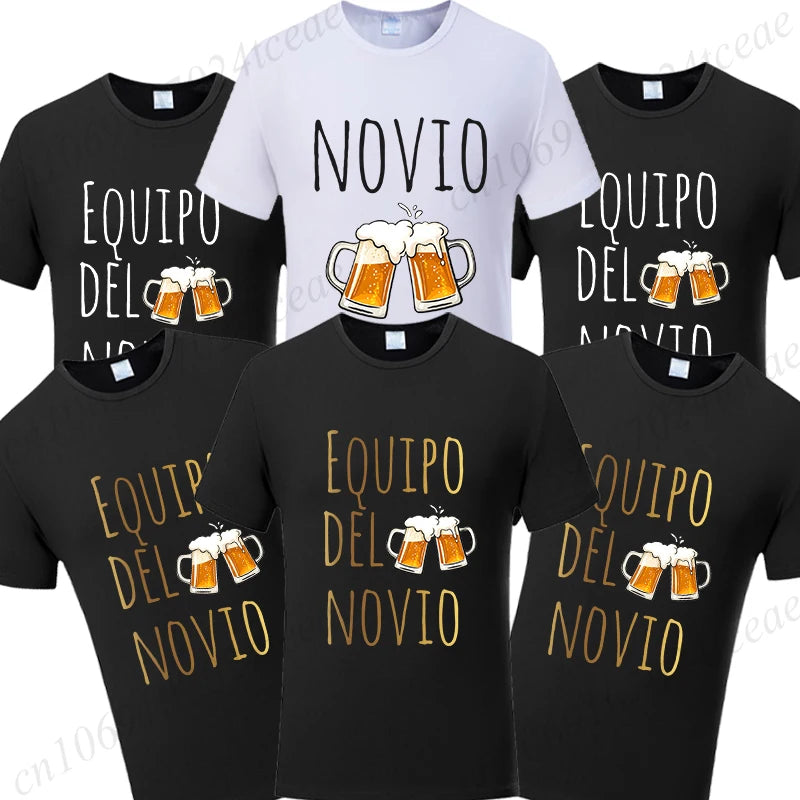 Spanish Men's Bachelor Party Man T-shirts EVG Team Future Groom Wedding Tops Funny Beer Graphic Tees Single Farewell Tshirt