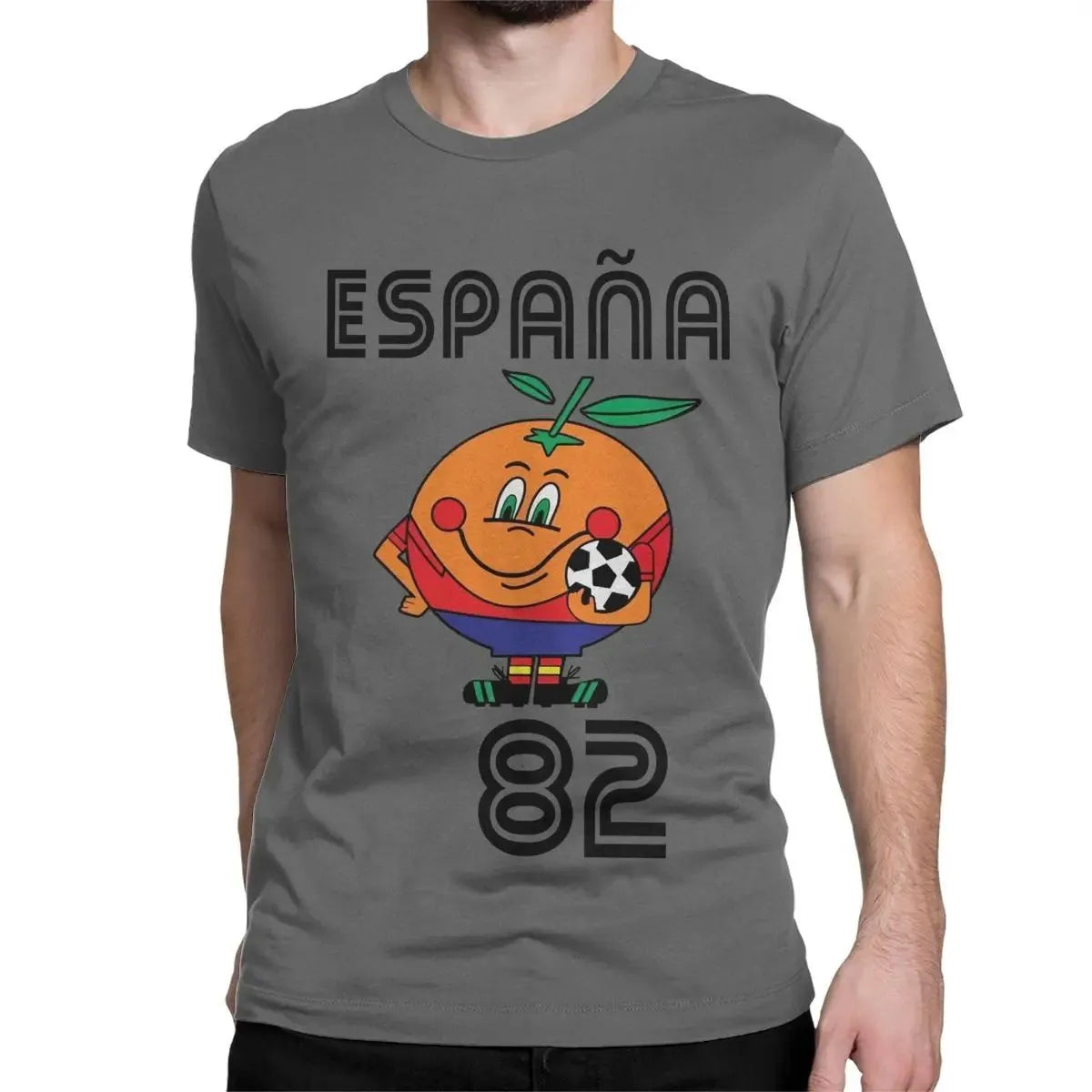 Naranjito T-shirt Men's High Quality Round Neck Spain 82 Spanish Mascot 1982 Football T-shirt Top