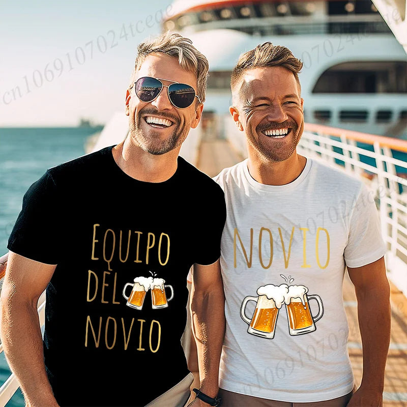 Spanish Men's Bachelor Party Man T-shirts EVG Team Future Groom Wedding Tops Funny Beer Graphic Tees Single Farewell Tshirt