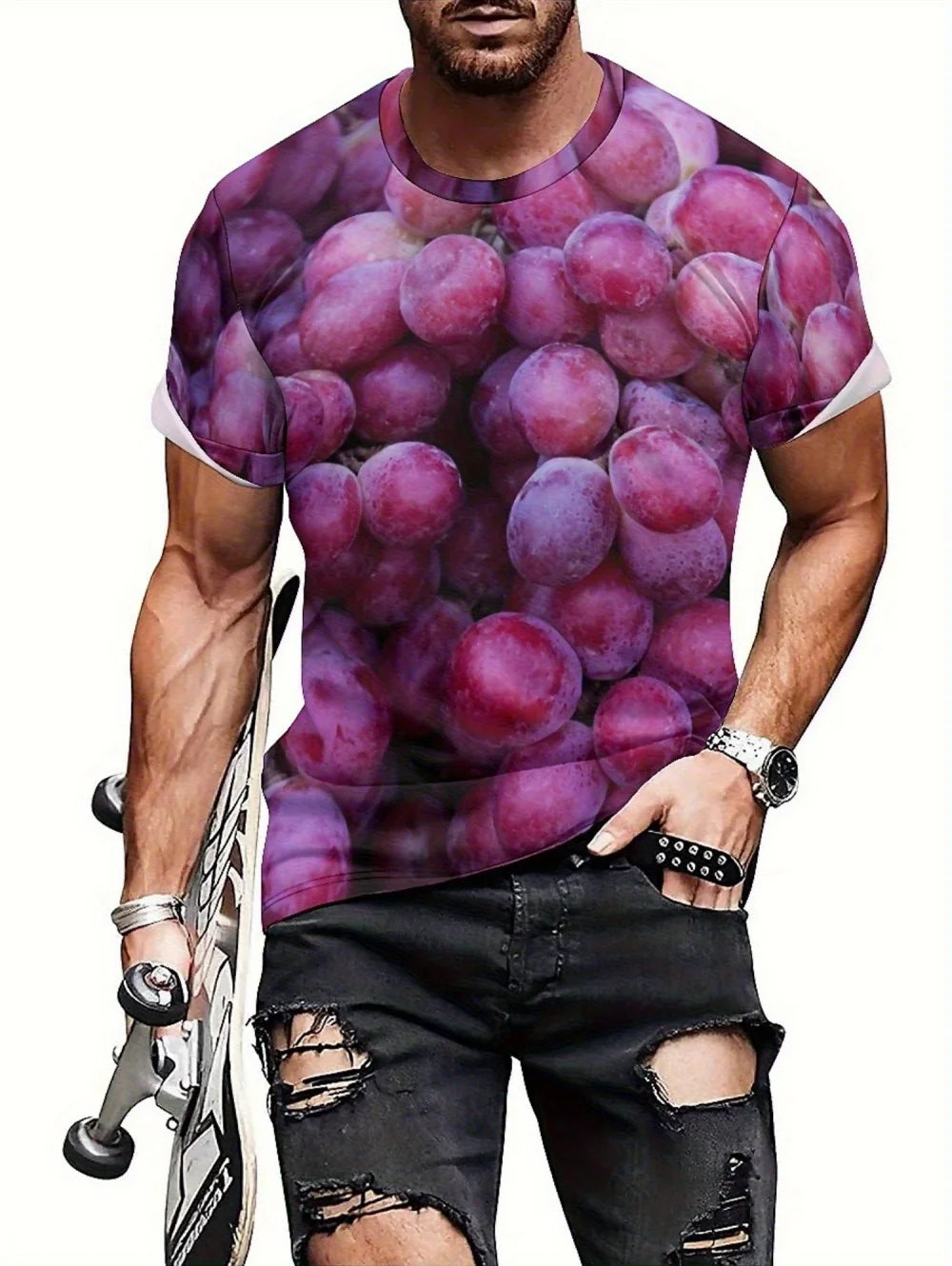Funny Men's T-Shirt Watermelon Graphic Tee Fruit Pattern 3D Print O-Neck Short Sleeve Tops Loose Oversized Summer Men Clothing